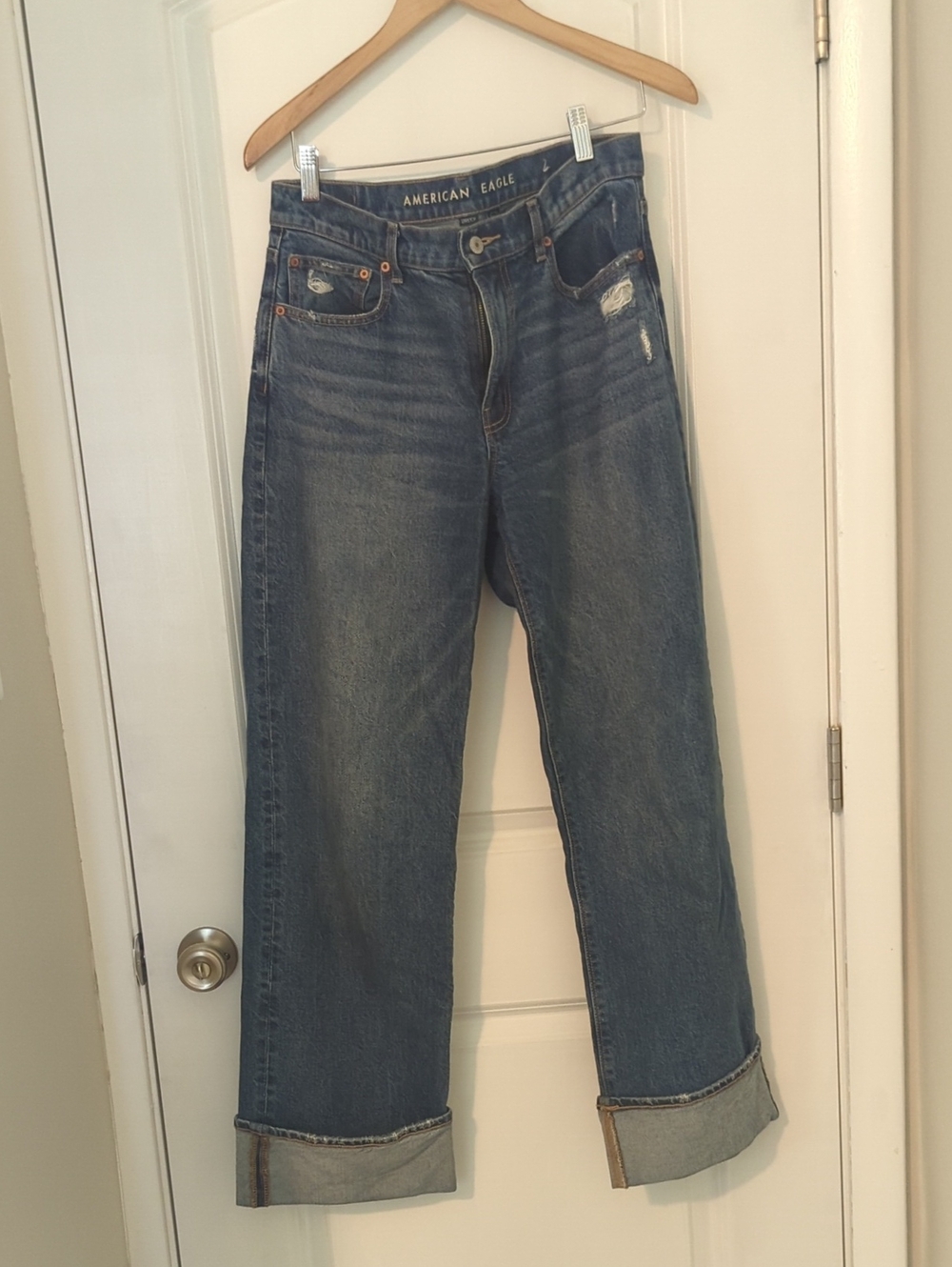 American Eagle Outfitters Women's Blue Wide-Leg Cuffed Jeans